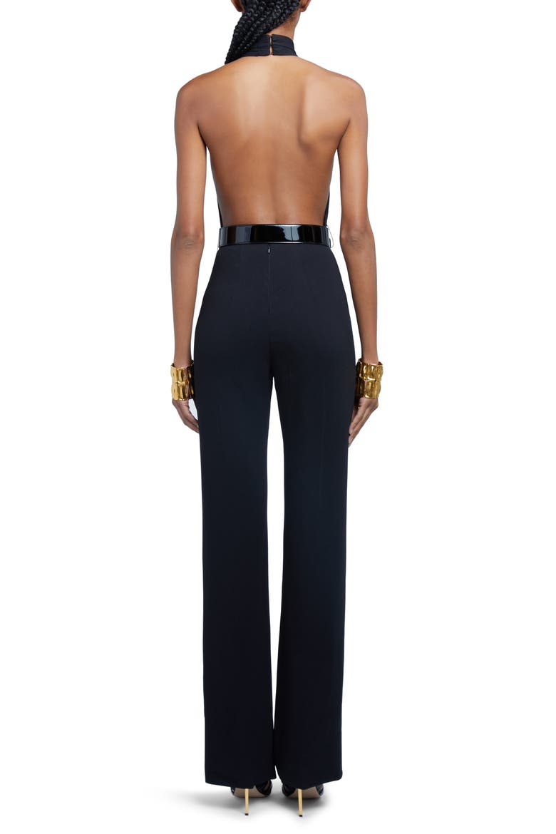 Stretch Sable Belted Halter Jumpsuit, Alternate, color, BLACK