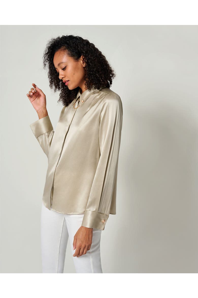 Women's Silk Blouse With Metal Chain, Alternate, color, Medium Brown