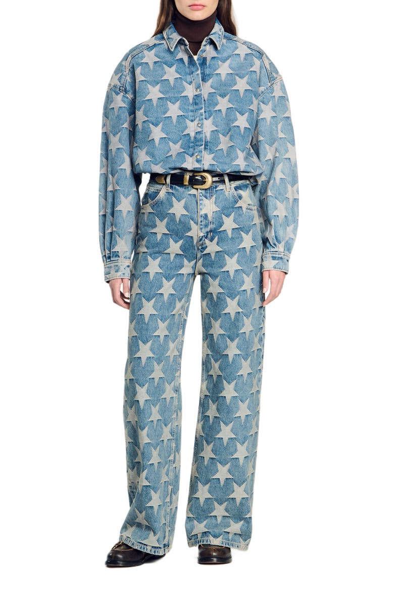 SANDRO Starry jacquard jeans, Alternate, color, 