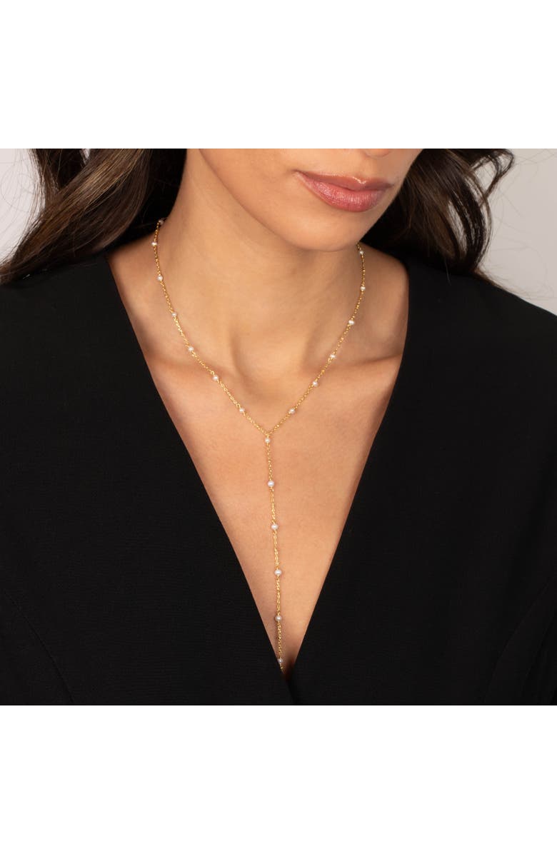 BY ADINA EDEN CZ Teardrop Bezel Pearl Lariat Necklace, Alternate, color, Pearl White