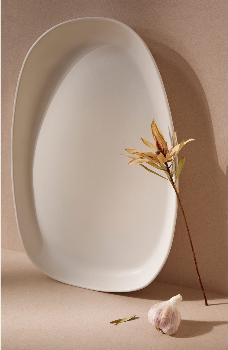Gharyan Stoneware Stoneware Long Serving Platter, Alternate, color, White