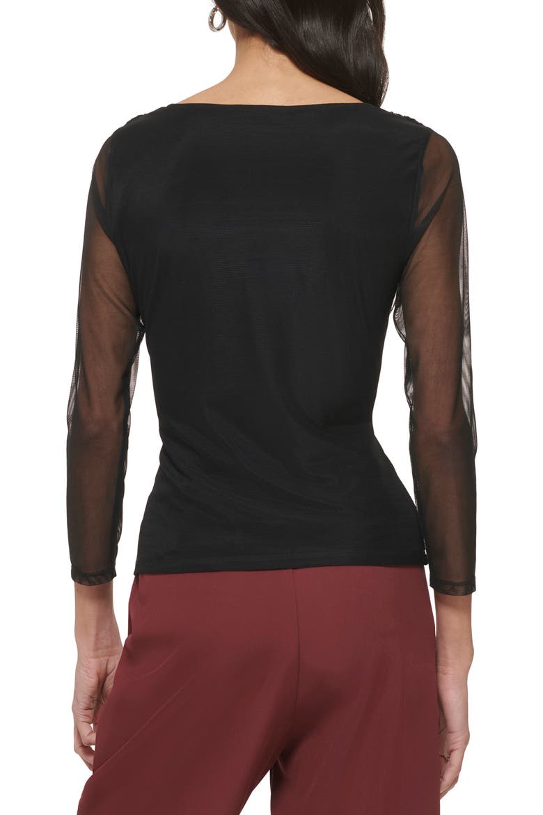 Surplice Mesh Top, Alternate, color, BLACK