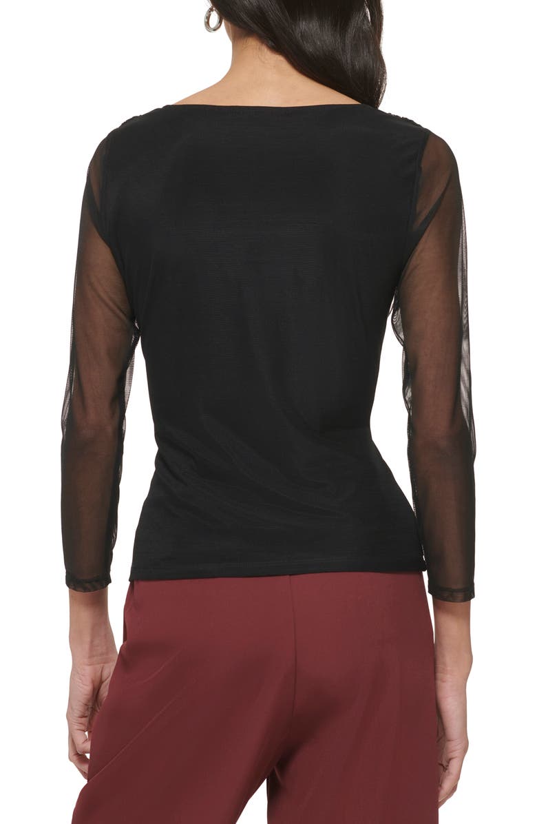 DKNY Surplice Mesh Top, Alternate, color, Black