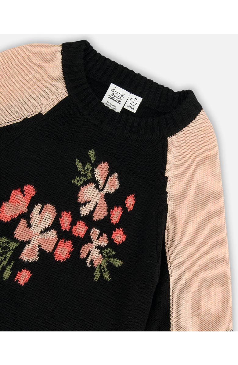 Deux par Deux Girl's Colorblock Knit Sweater With Intarsia Black, Alternate, color, 