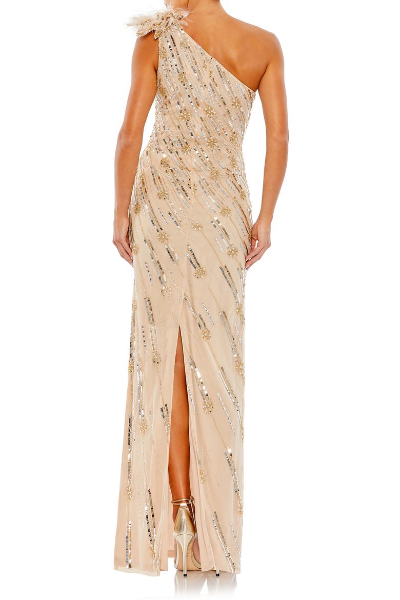 Embellished Floral Detail One Shoulder Gown, Alternate, color, NUDE GOLD
