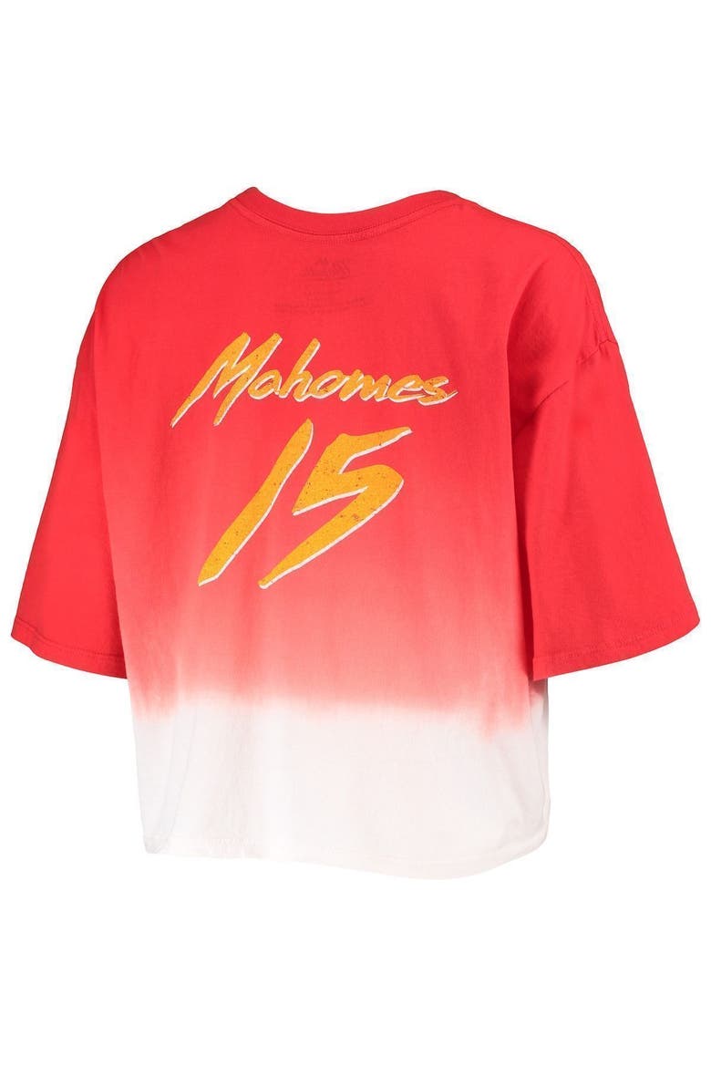 Women's Majestic Threads Patrick Mahomes Red/White Kansas City Chiefs Dip-Dye Player Name & Number Crop Top, Alternate, color, Red