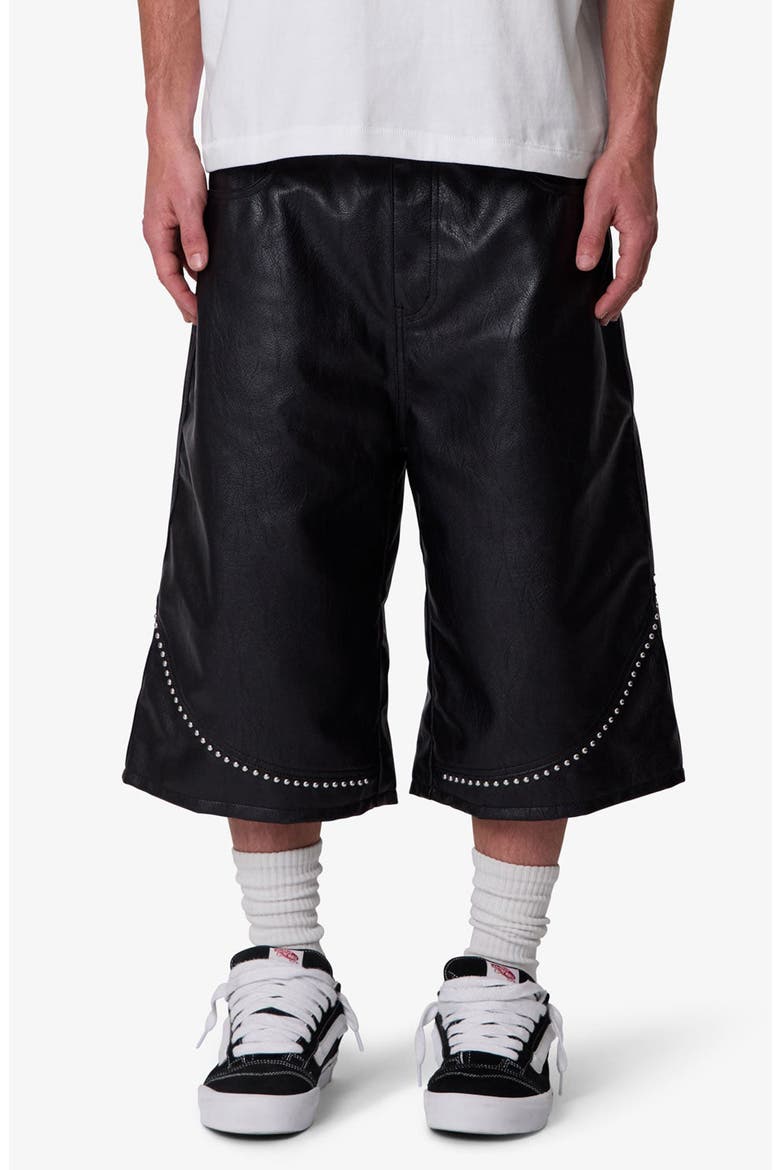 Ultra Baggy Studded Faux Leather Shorts, Main, color, BLACK