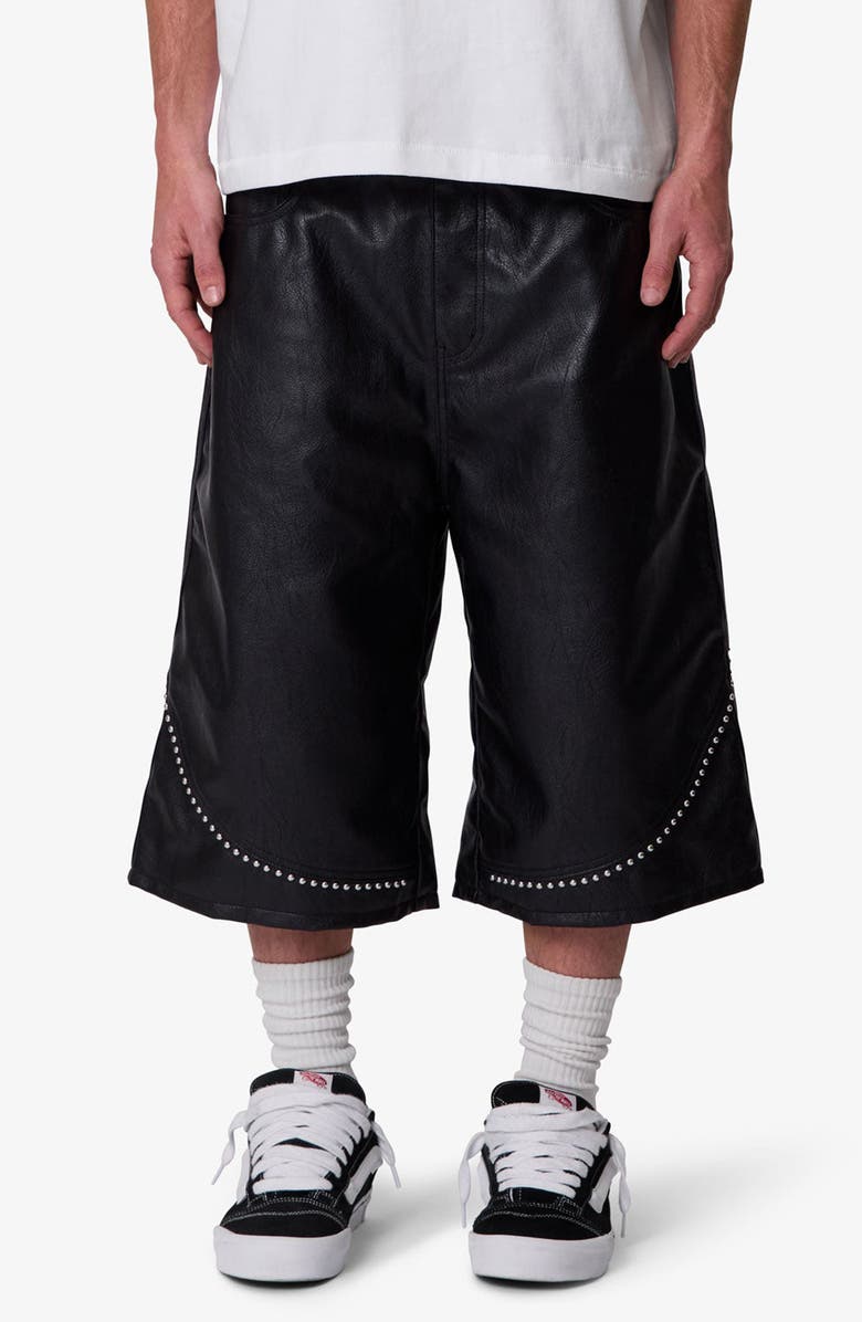 mnml Ultra Baggy Studded Faux Leather Shorts, Main, color,