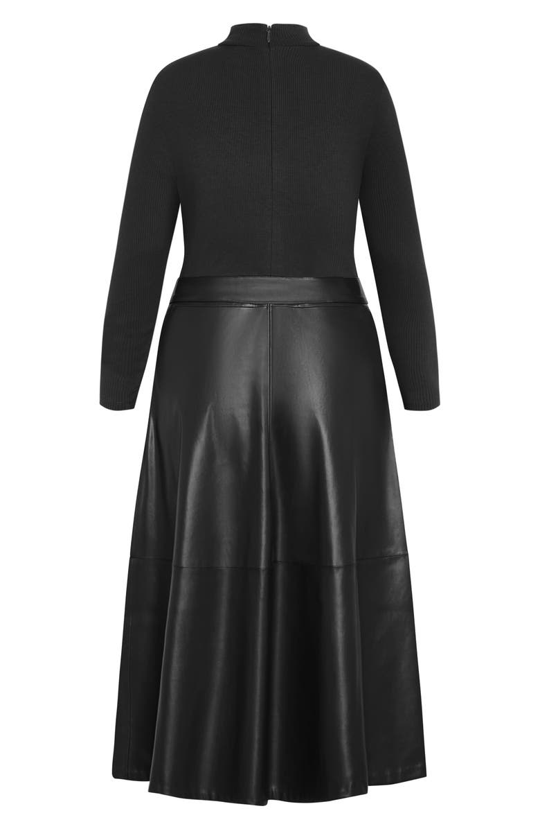 City Chic Lola Mock Neck Rib & Faux Leather Midi Dress, Alternate, color, 