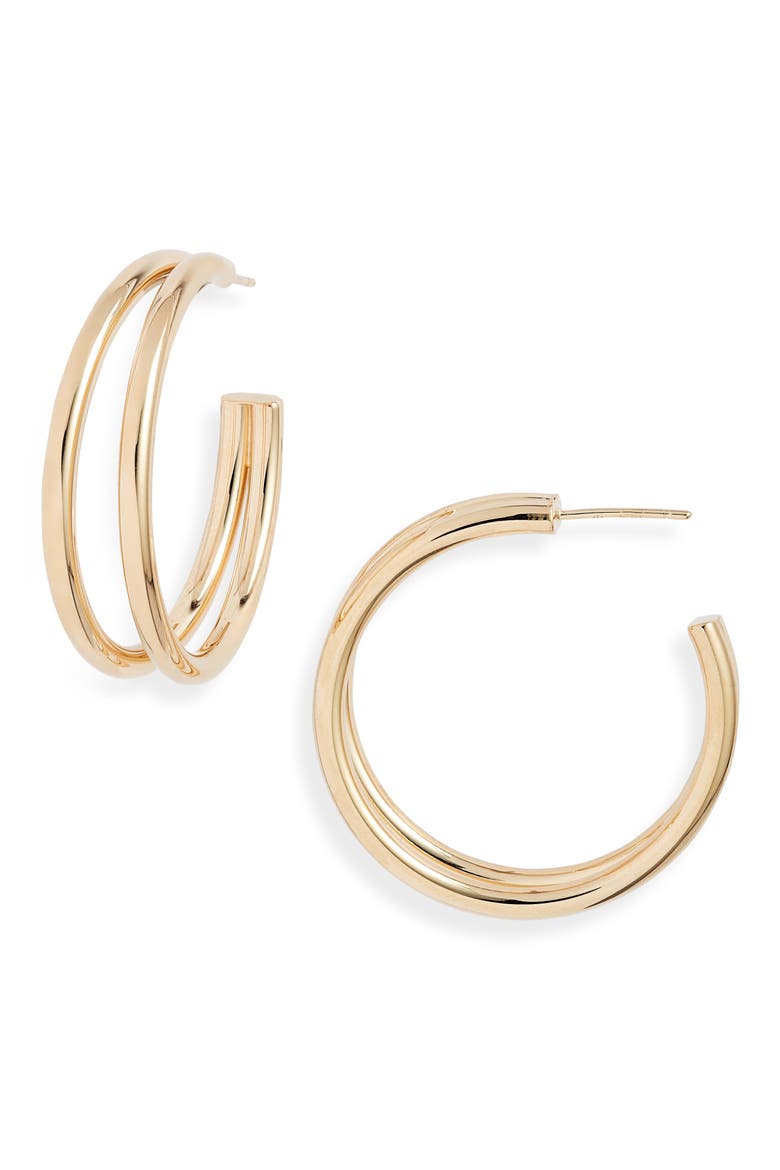 Calista Double Hoop Earrings, Main, color, 14K YELLOW GOLD PLATED SILVER