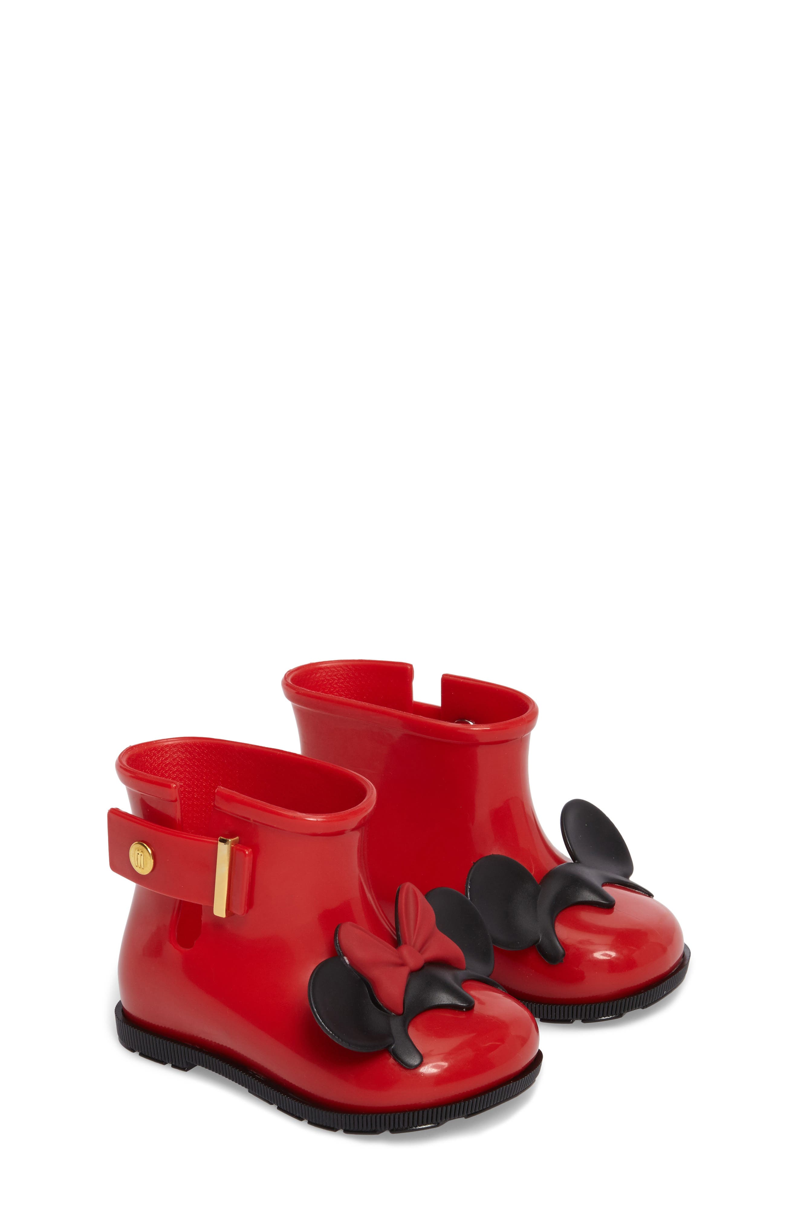 Mini Melissa Sugar Rain Disney Twins Waterproof Bootie, Main, color, RED