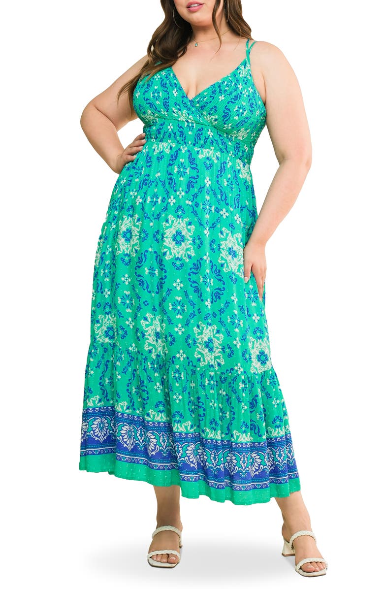 FLYING TOMATO Print Maxi Dress, Main, color, Jade