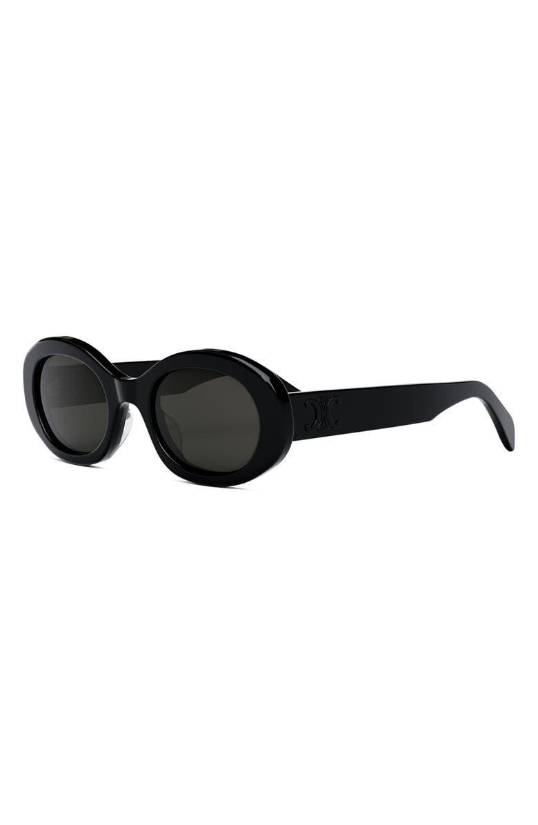 CELINE Triomphe 52mm Oval Sunglasses, Alternate, color, Black/ Smoke
