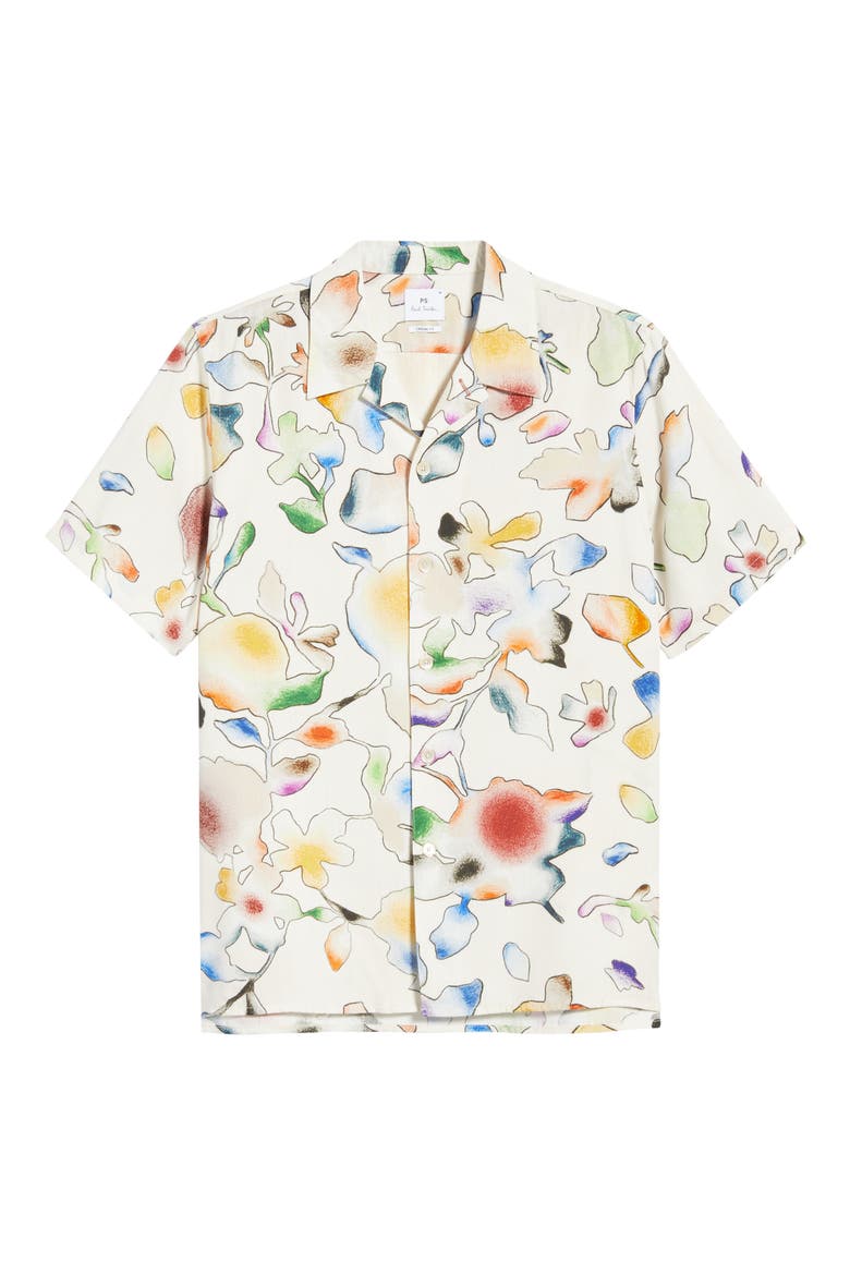 Casual Fit Floral Short Sleeve Button-Up Shirt, Alternate, color, WHITE