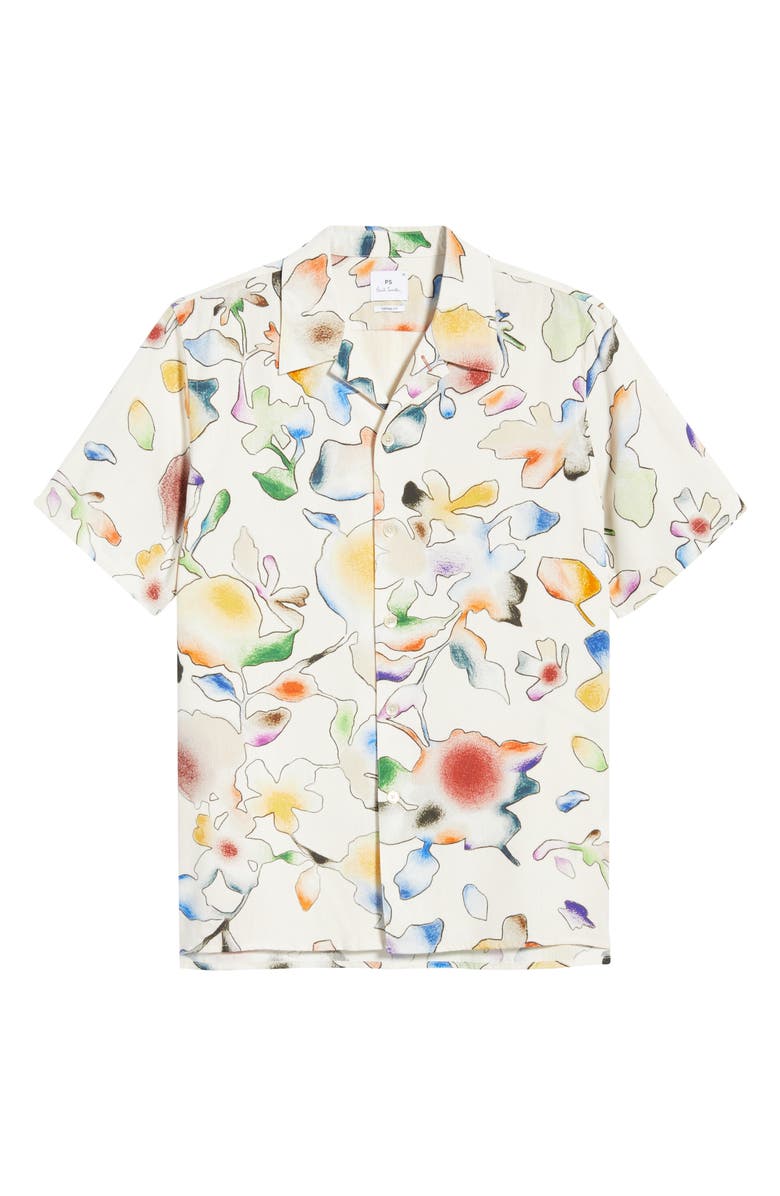 PS Paul Smith Casual Fit Floral Short Sleeve Button-Up Shirt, Alternate, color, White