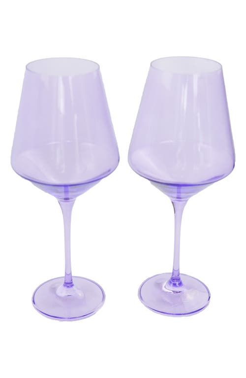 Estelle Colored Glass Set of 2 Stem Wine Glasses in Lavender 