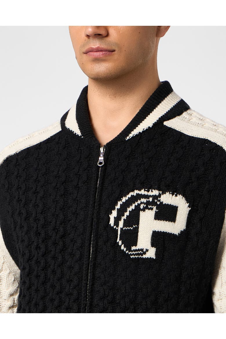 Wool Blend Knitted Bomber Plein Star Men, Alternate, color, black/white
