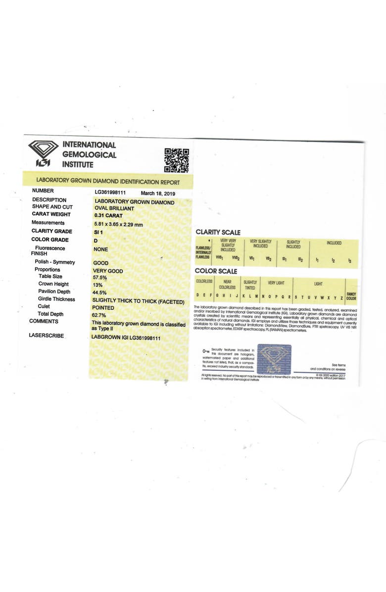 Bliss Diamond 1/3Ct Certified Lab Grown Oval Diamond Solitaire Pendant Gold Necklace, Alternate, color, 