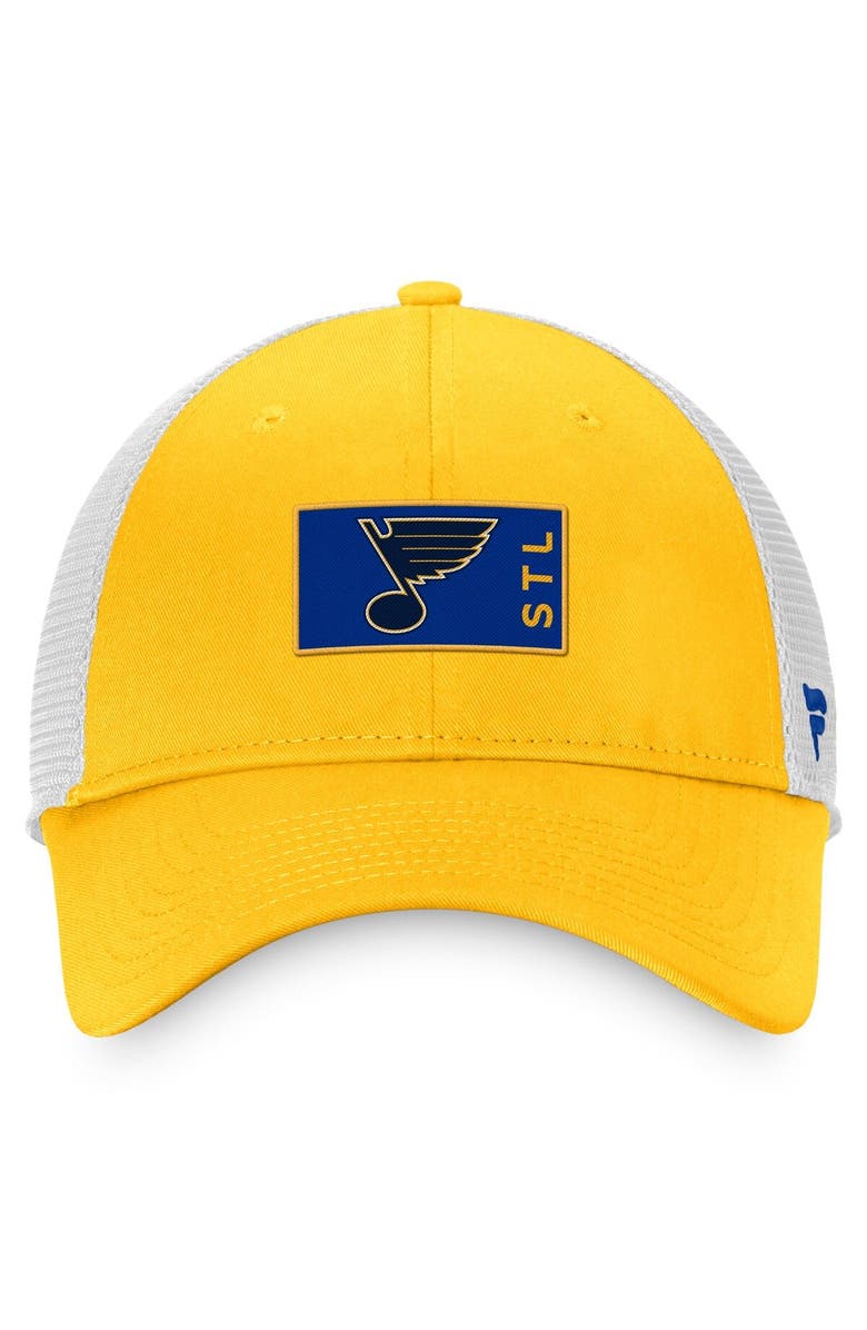 FANATICS Men's Fanatics Branded Gold/White St. Louis Blues Authentic Pro Rink Trucker Snapback Hat, Alternate, color, Gold