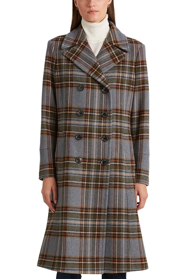 Plaid Double Breasted Wool Blend Long Coat, Alternate, color, HIGHLAND TARTAN