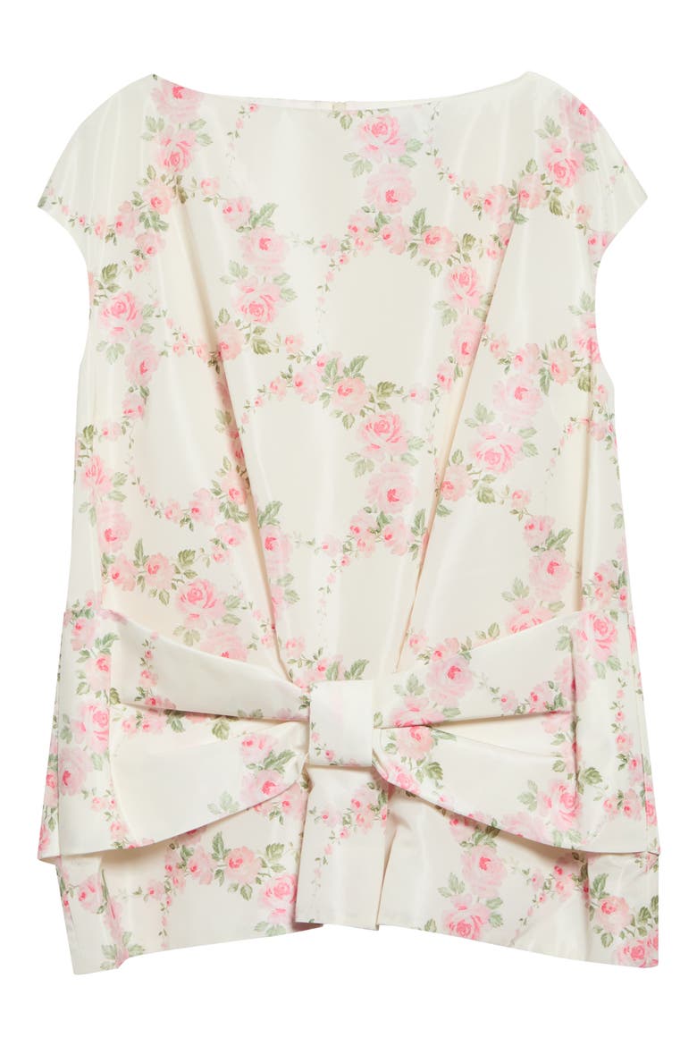 Floral Print Boxy Peplum Bow Detail Top, Main, color, CREAM