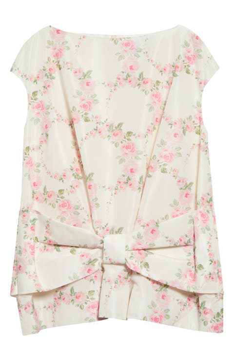 Floral Print Boxy Peplum Bow Detail Top