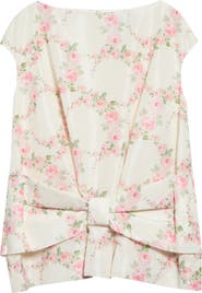 Simone Rocha Floral Print Boxy Peplum Bow Detail Top