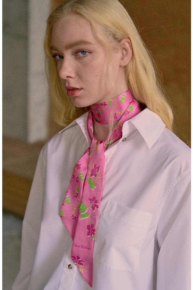 Beach Blossom Skinny Silk Scarf, Alternate, color, HOT PINK