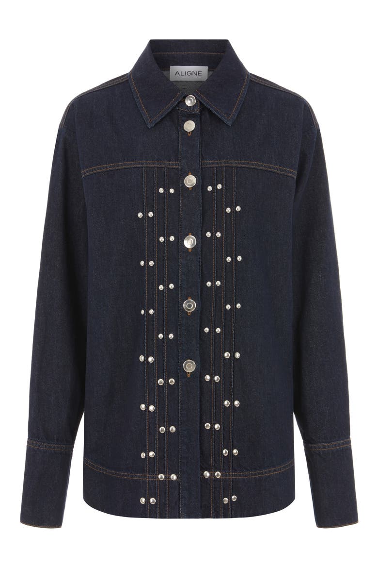 Fog Stud Detail Organic Cotton Denim Jacket, Alternate, color, INDIGO