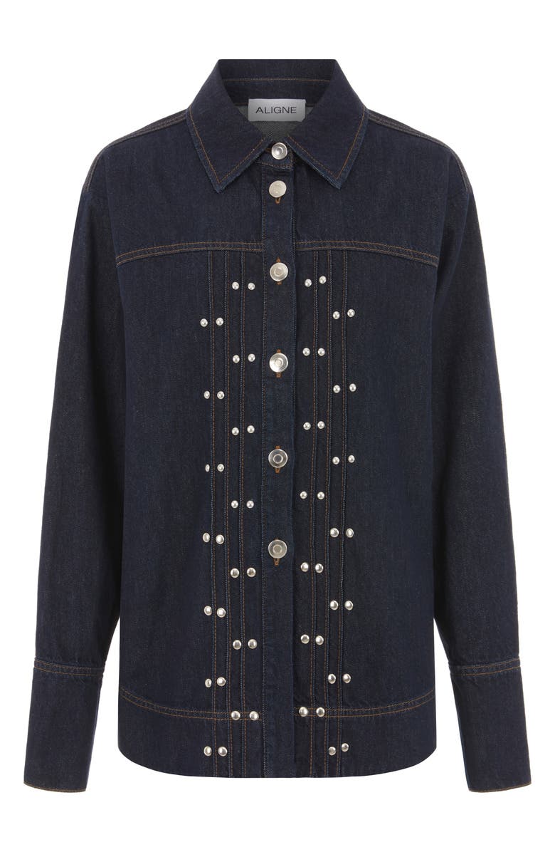 ALIGNE Fog Stud Detail Organic Cotton Denim Jacket, Alternate, color, Indigo
