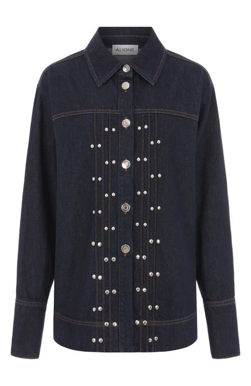 Aligne Fog Stud Detail Organic Cotton Denim Jacket In Blue