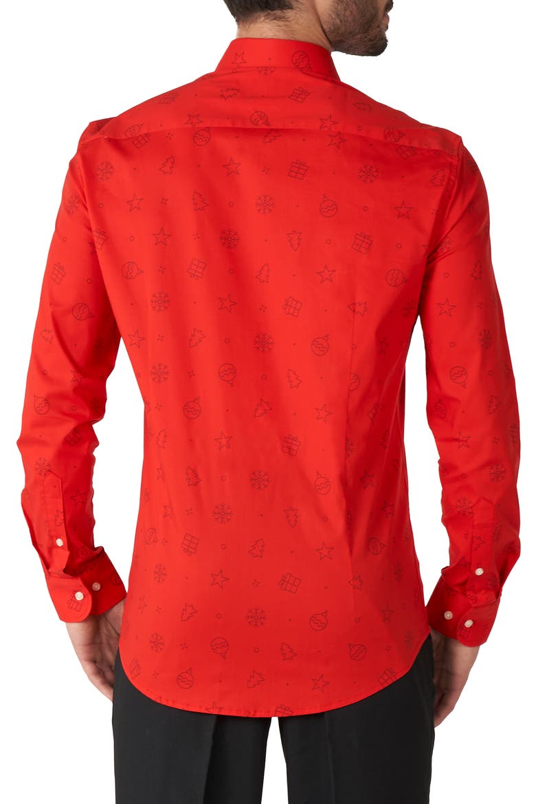 Christmas Icons Red Stretch Button-Up Shirt, Alternate, color, RED