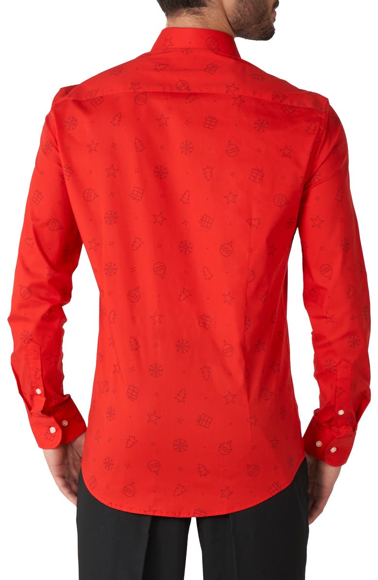 OppoSuits Christmas Icons Red Stretch Button-Up Shirt, Alternate, color, Red