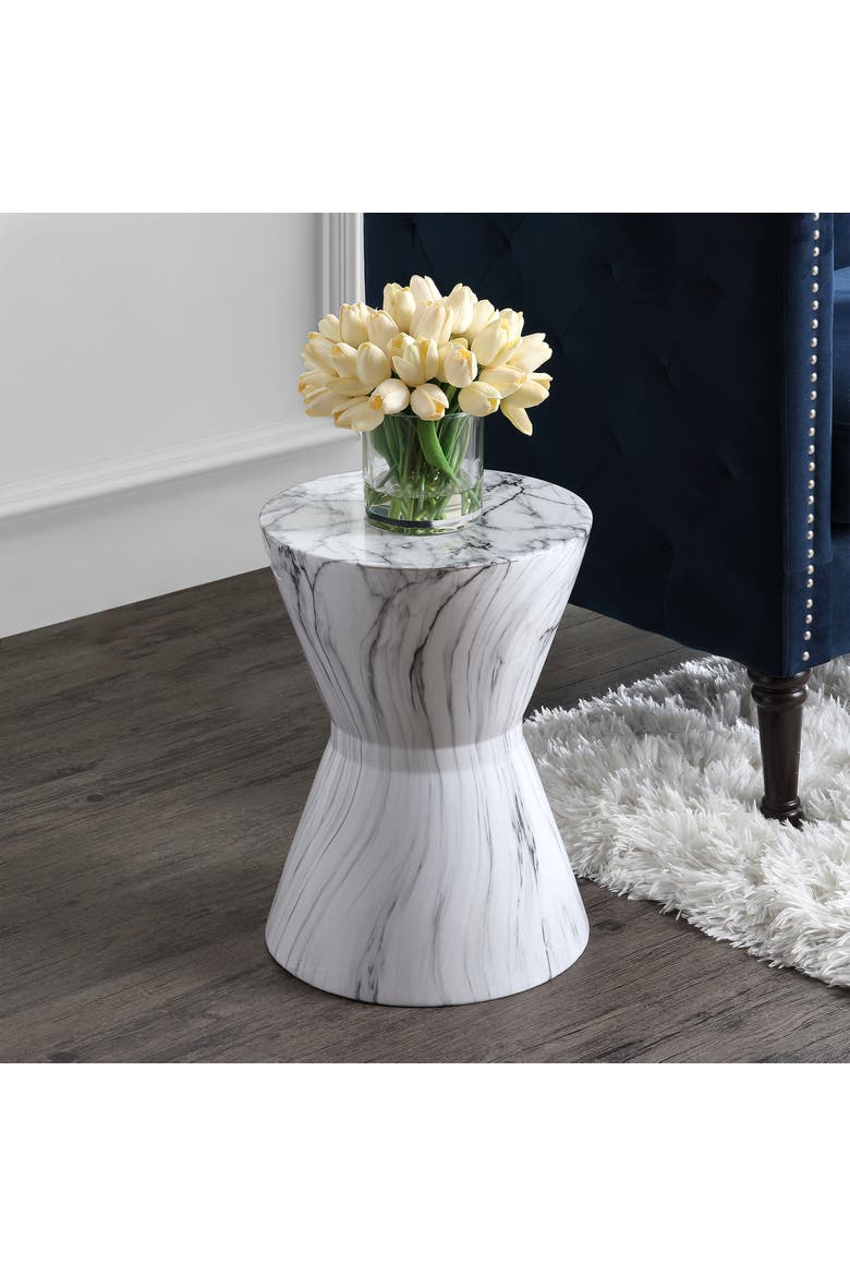 African Drum Traditional Marble Finish Floral Chinoiserie Ceramic Drum Garden Stool, Pierced Indoor/Outdoor Patio Seat, Alternate, color, White Marble Finish