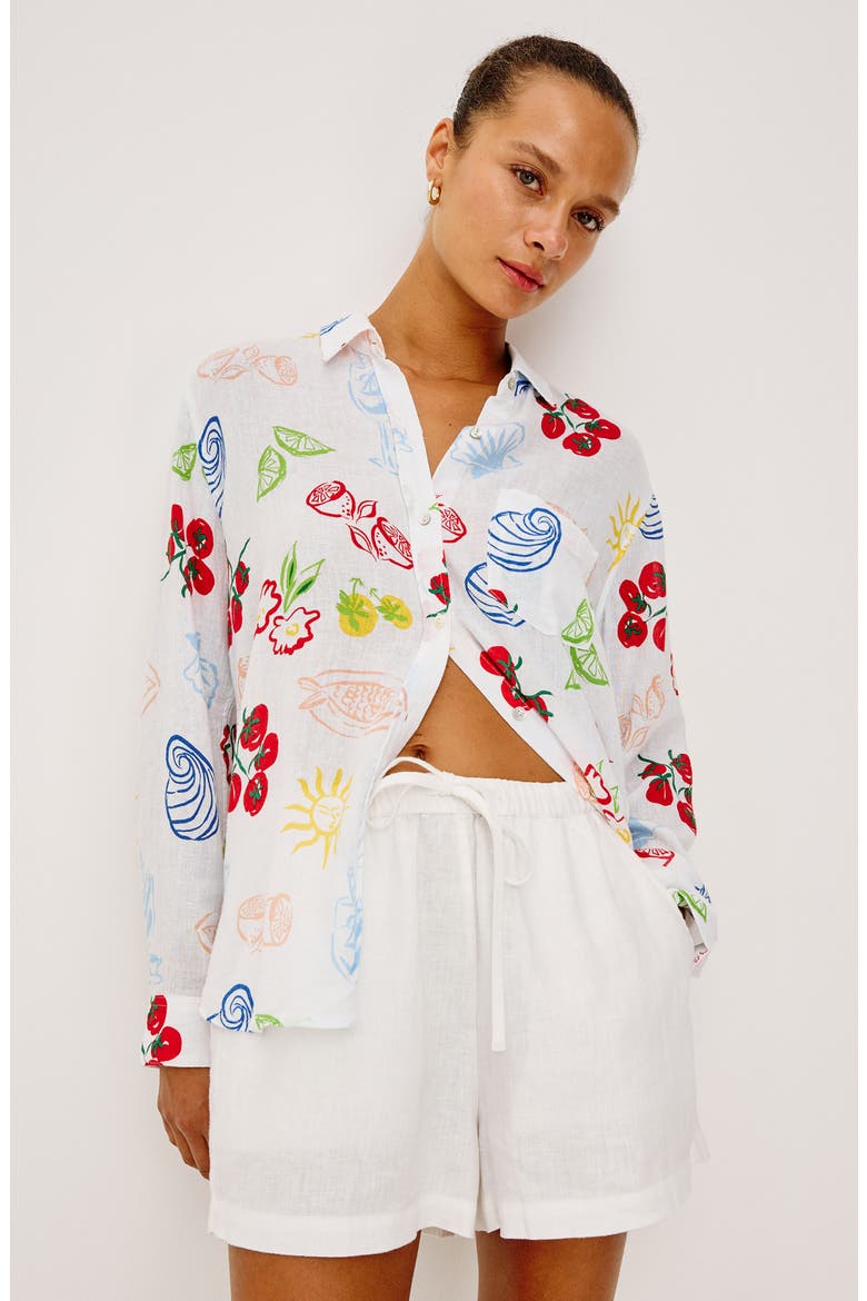 x Giadzy Charli Antipasti Print Linen Blend Button-Up Shirt, Alternate, color, WHITE ANTIPASTI