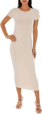 bebe Short Sleeve Ribbed Midi Dress