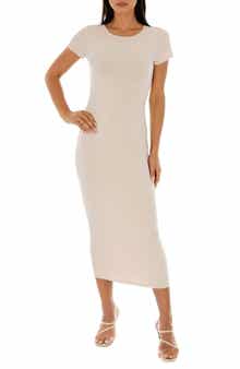 bebe Short Sleeve Ribbed Midi Dress