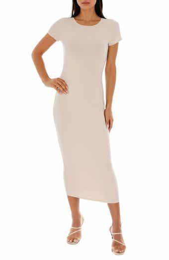 bebe Short Sleeve Ribbed Midi Dress