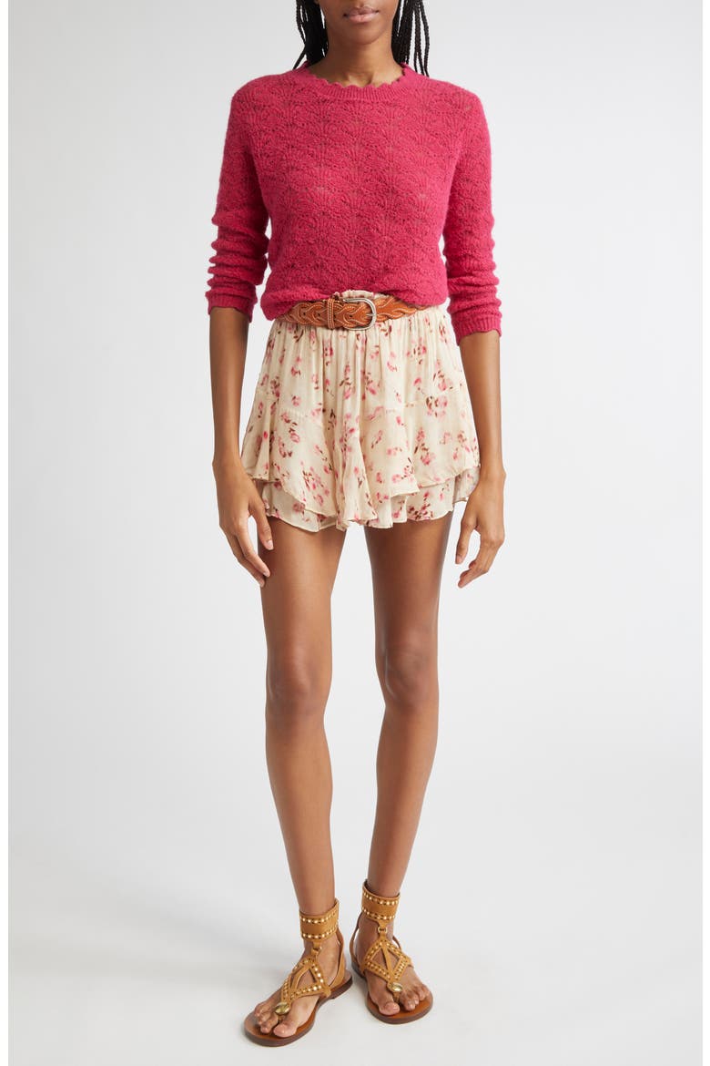 Sornel Floral Print Chiffon Shorts, Alternate, color, BEIGE