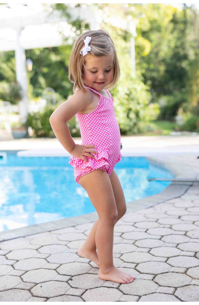 Florence Eiseman Gingham Swimsuit  with Ruffles and Flower, Alternate, color, Pink/White