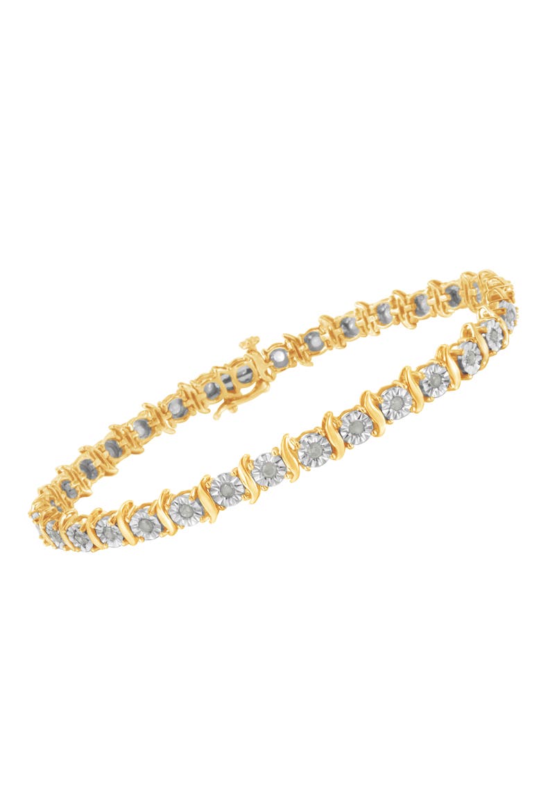 Silver 1.0 Ctw Diamond S-Curve Link Miracle-Set Tennis Bracelet, Alternate, color, Yellow Gold over Silver