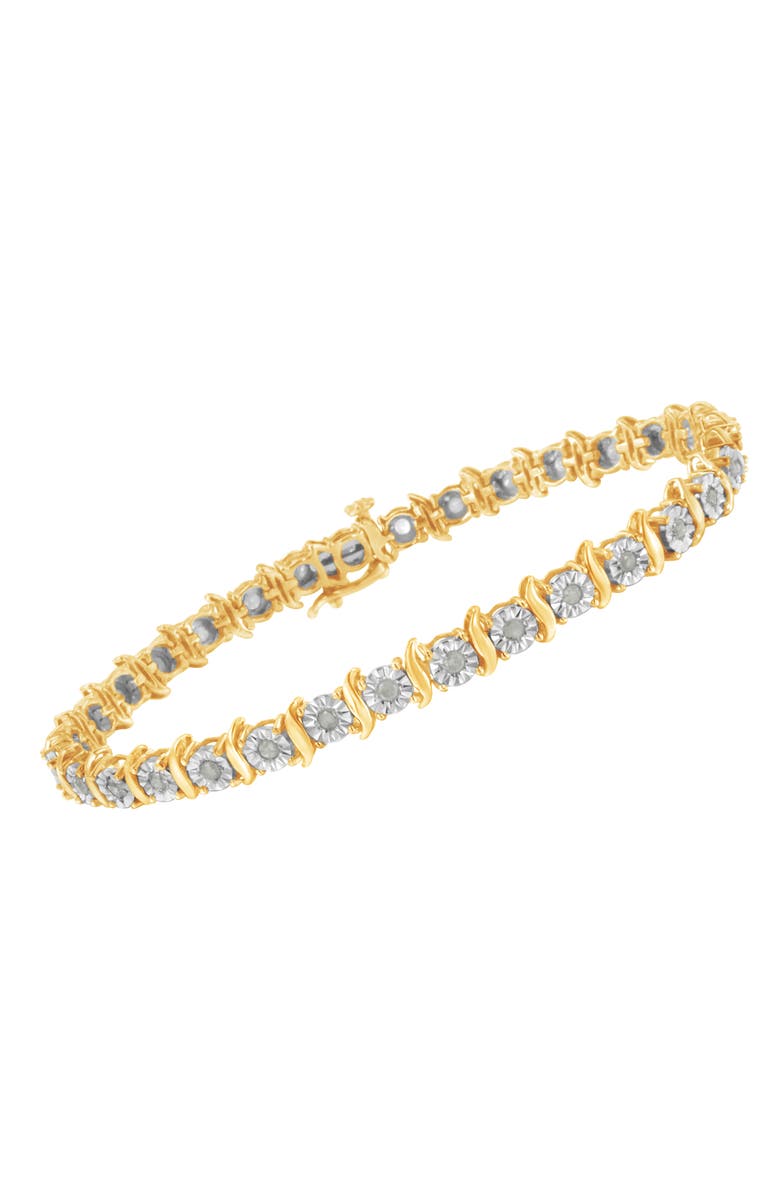 Haus of Brilliance Silver 1.0 Ctw Diamond S-Curve Link Miracle-Set Tennis Bracelet, Alternate, color, Yellow Gold Over Silver