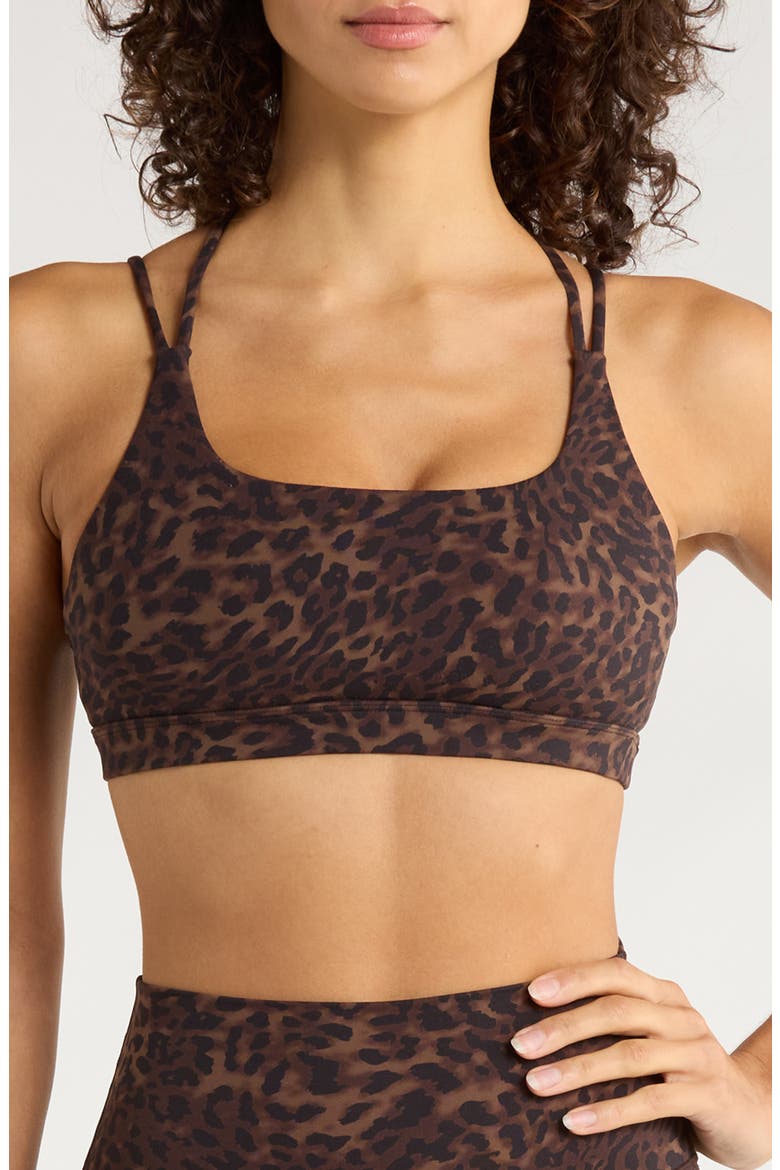 Leopard Print Strappy Sports Bra, Main, color, CARIBOU LEOPARD