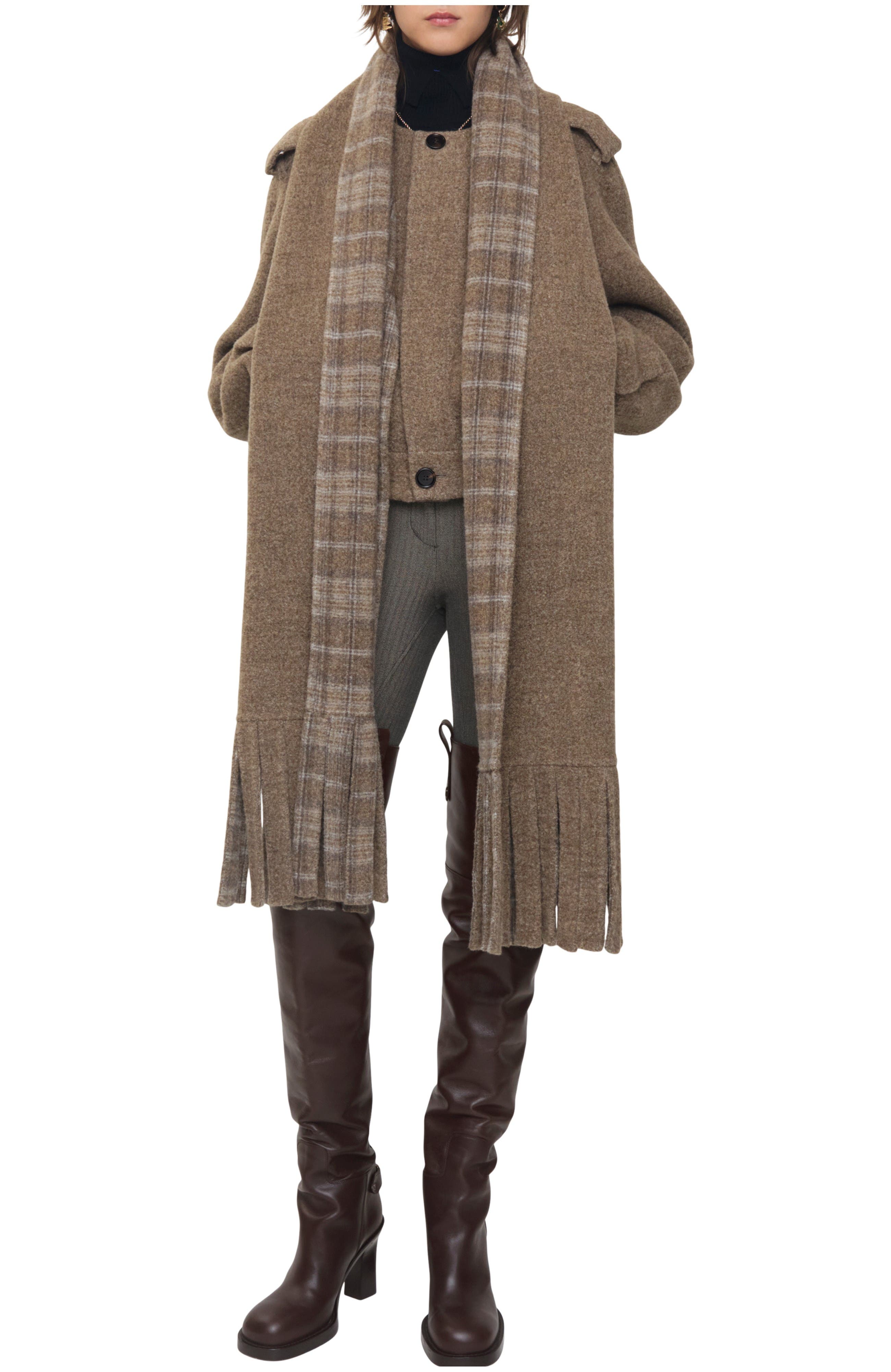 Detachable Scarf Wool Blend Jacket