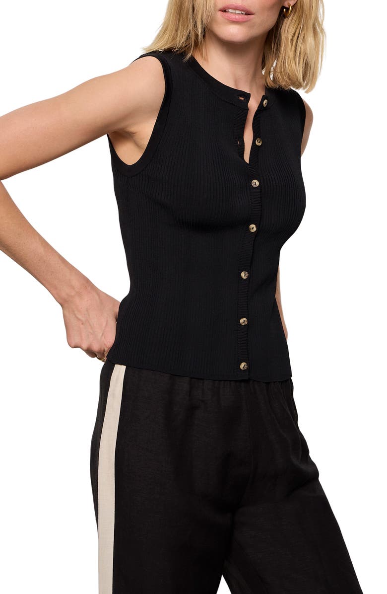 Sanctuary Manhattan Rib Knit Button-Up Sweater Tank, Alternate, color, Black