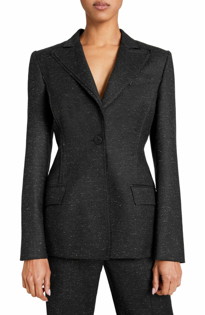 Santorelli JESS Single Button Jacket in Charcoal Wool Donegal, Alternate, color, 