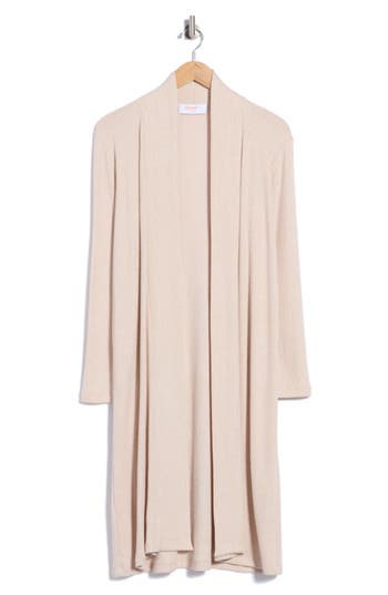 Renee C Ribbed Longline Cardigan In Oatmeal