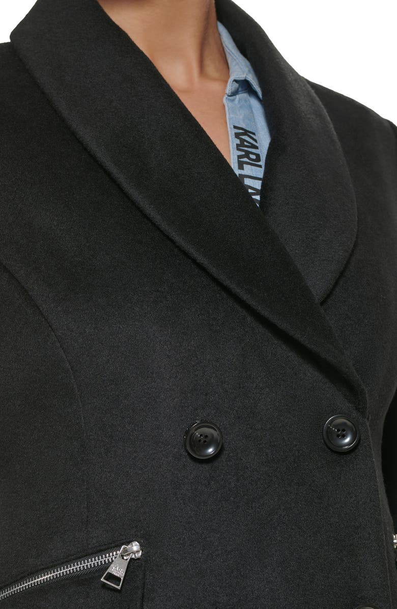 KARL LAGERFELD PARIS Shawl Collar Double Breasted Wool Blend Coat, Alternate, color,
