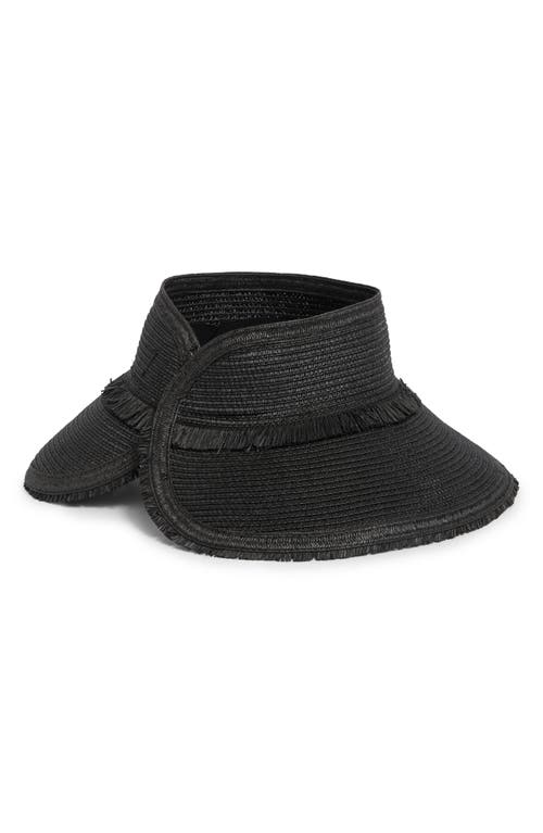 Nordstrom Rack Fringe Packable Straw Visor In Black