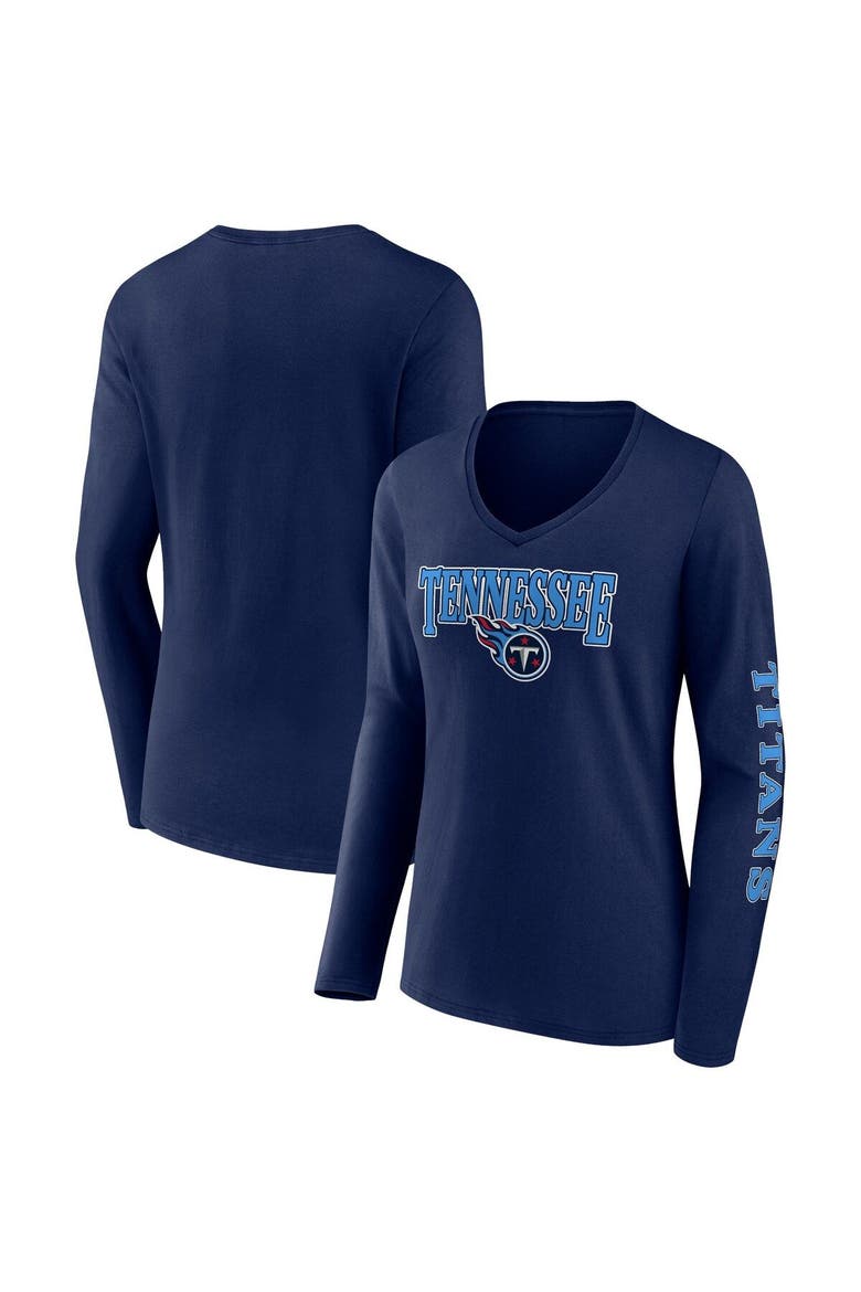 Women's Fanatics Branded Navy Tennessee Titans Wordmark Long Sleeve V-Neck T-Shirt, Main, color, Navy